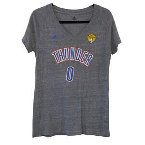 Adidas Oklahoma City Thunder Gray V Neck Graphic T Shirt Women Large